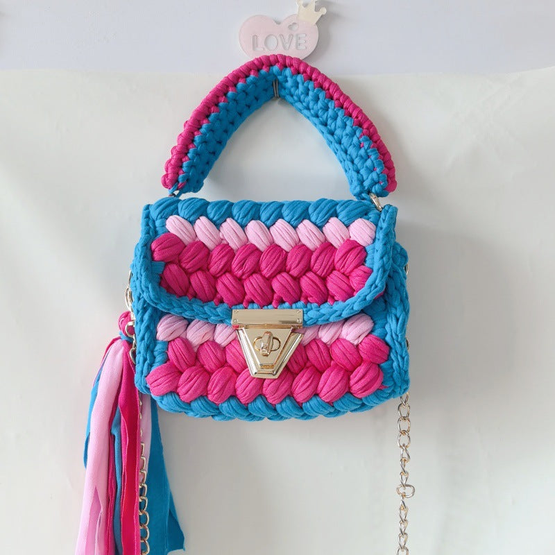 HyunA same style finished hand-woven cloth bag women's crossbody bag chain