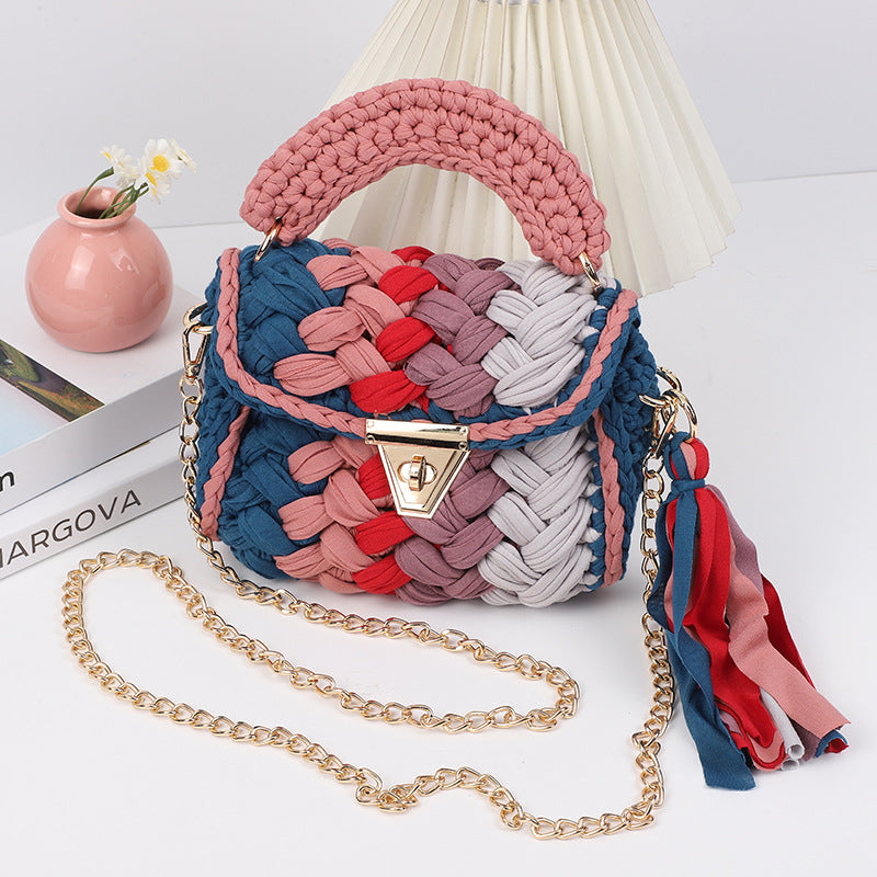 HyunA same style finished hand-woven cloth bag women's crossbody bag chain