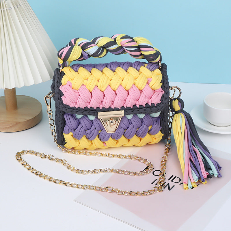 HyunA same style finished hand-woven cloth bag women's crossbody bag chain