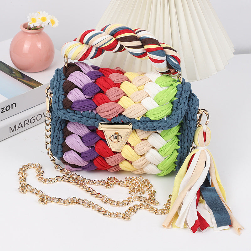 HyunA same style finished hand-woven cloth bag women's crossbody bag chain