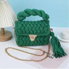 HyunA same style finished hand-woven cloth bag women's crossbody bag chain