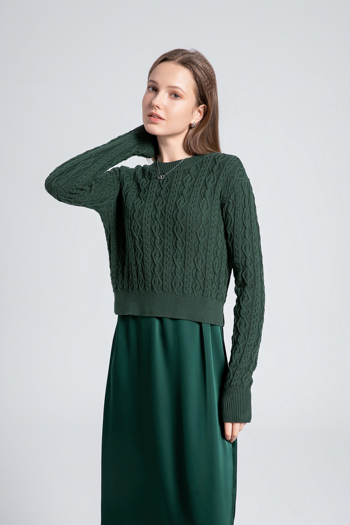 Cableknit Sweater Satin Jumper