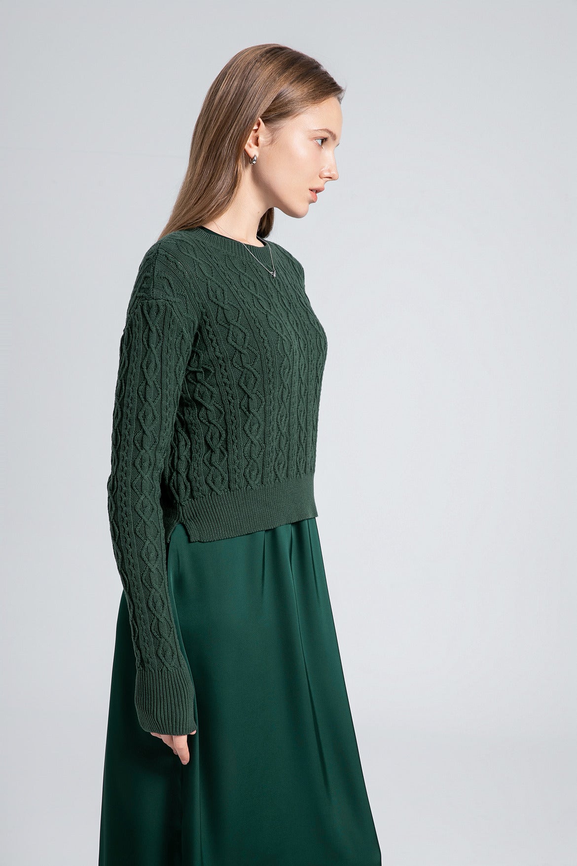 Cableknit Sweater Satin Jumper