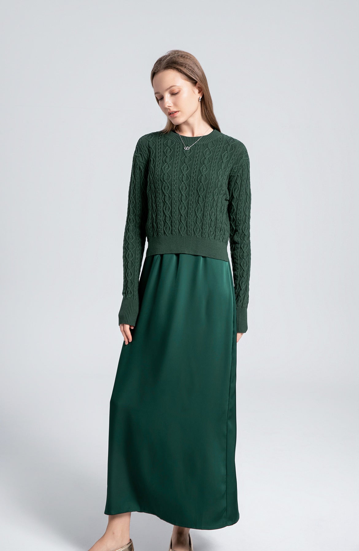 Cableknit Sweater Satin Jumper