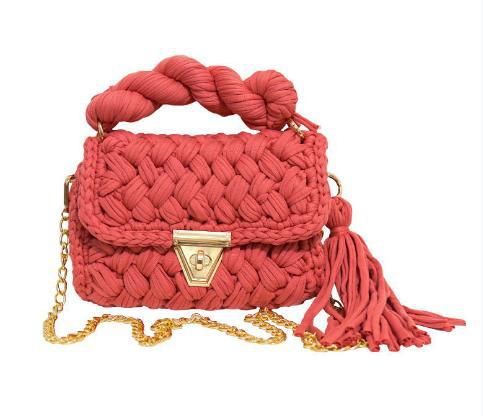 HyunA same style finished hand-woven cloth bag women's crossbody bag chain