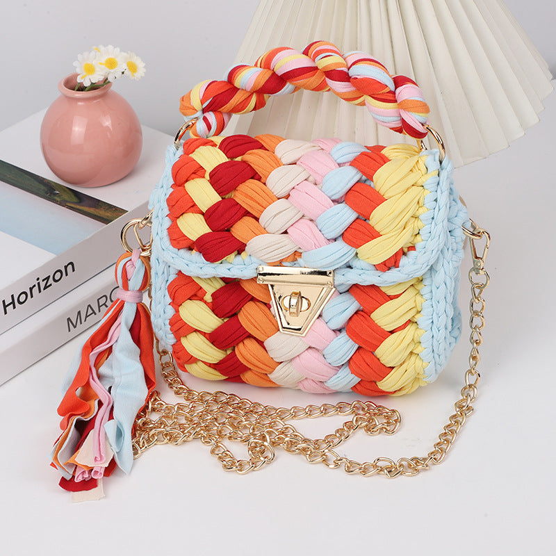 HyunA same style finished hand-woven cloth bag women's crossbody bag chain