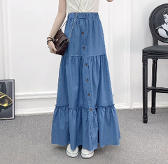 Button Layered Denim Skirt