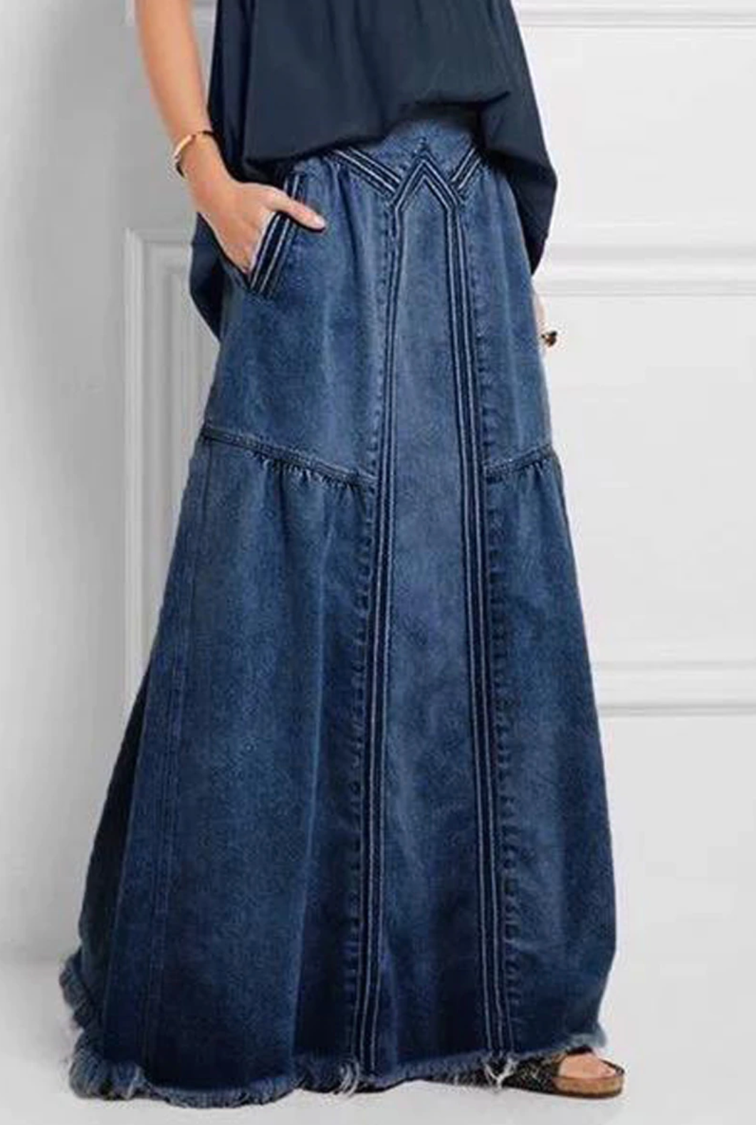 Denim Oversized Midi Skirt