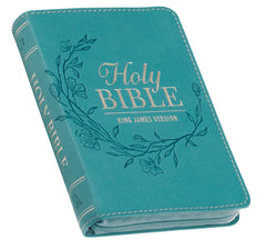 Bible-Aqua Faux Leather King James Version Pocket Bible with Zipper Closure