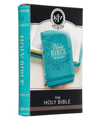 Bible-Aqua Faux Leather King James Version Pocket Bible with Zipper Closure