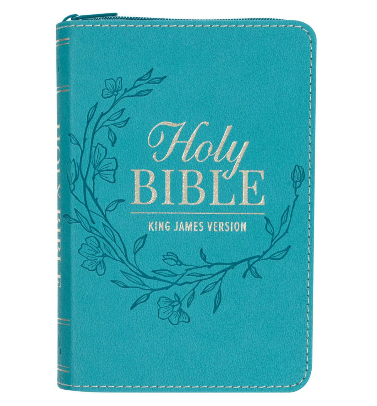 Bible-Aqua Faux Leather King James Version Pocket Bible with Zipper Closure