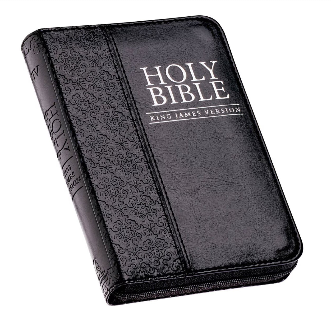 Bible-Black Faux Leather Compact King James Version Bible with Zippered Closure