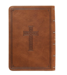 Bible-Faux Leather Large Print Compact King James Version Bible- Saddle Tan and Dark Brown