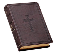 Bible-Faux Leather Large Print Compact King James Version Bible- Saddle Tan and Dark Brown