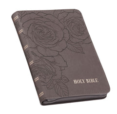 Bible-Floral Dusty Taupe Faux Leather Large Print Compact King James Version Bible