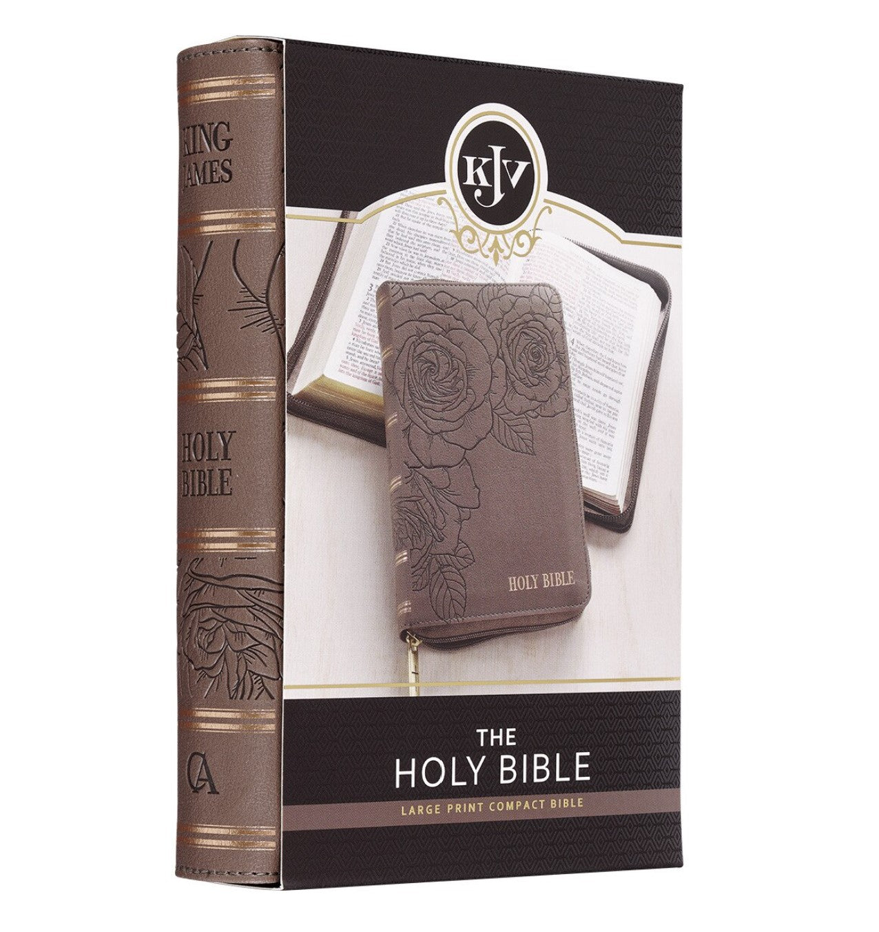 Bible-Floral Dusty Taupe Faux Leather Large Print Compact King James Version Bible