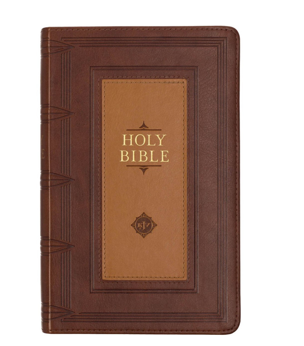 Bible-Saddle Tan and Butterscotch Faux Leather Giant Print Standard-size King James Version Bible with Thumb Indexing