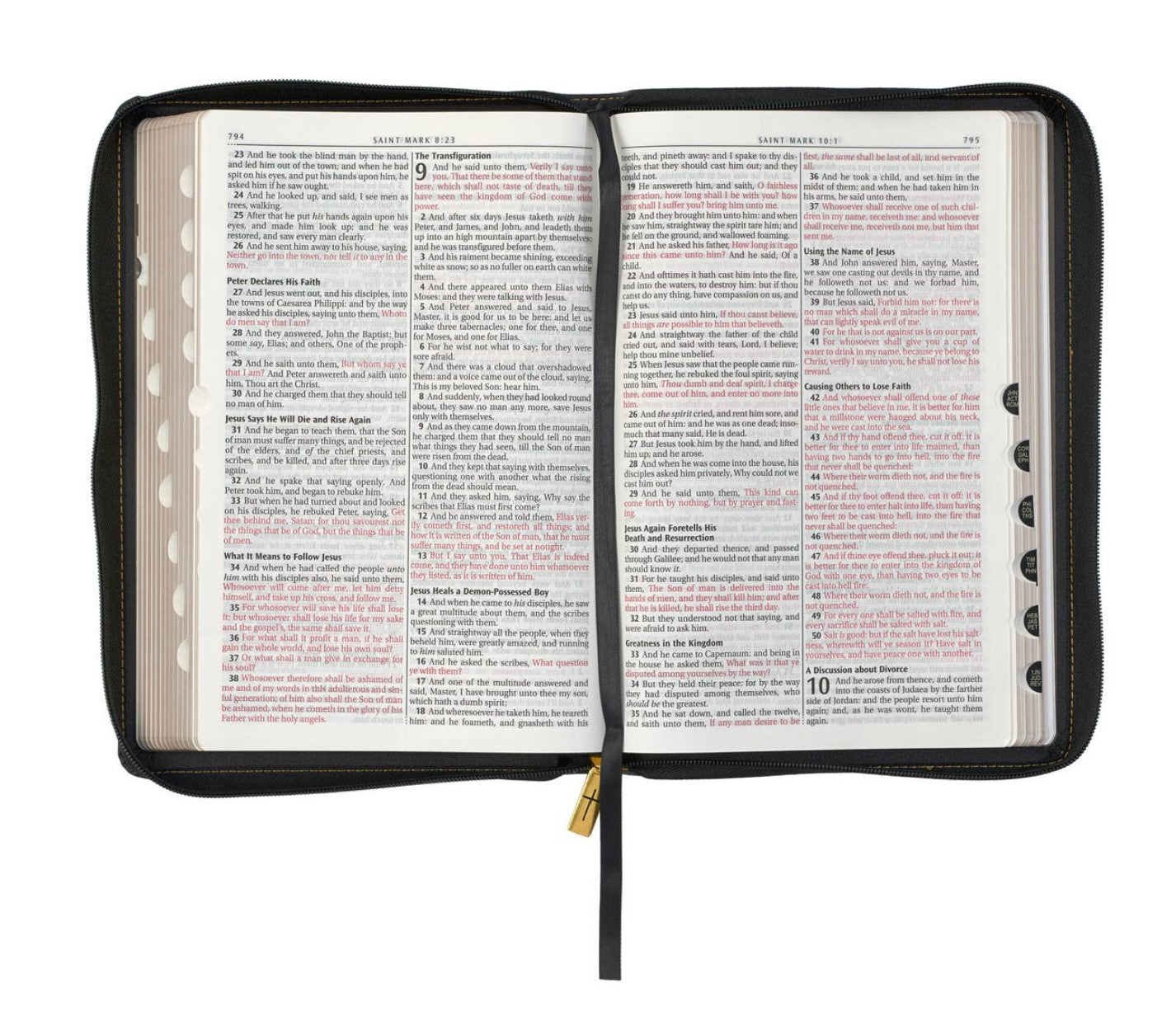 Bible-Black Faux Leather Large Print Thinline KJV Bible with Thumb Index and Zippered Closure