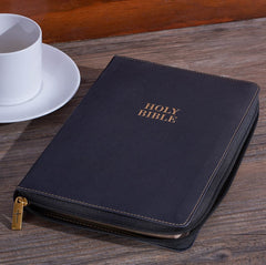 Bible-Black Faux Leather Large Print Thinline KJV Bible with Thumb Index and Zippered Closure