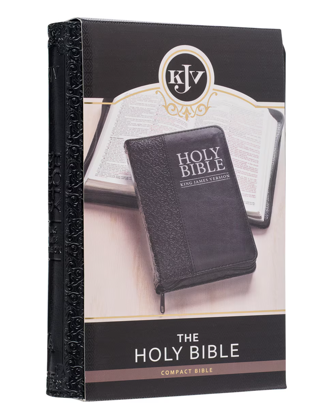 Bible-Black Faux Leather Compact King James Version Bible with Zippered Closure