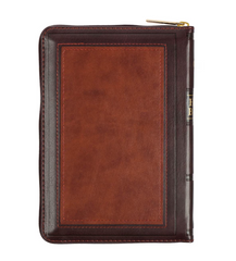 Bible-Burgundy and Bible-Saddle Tan Framed Faux Leather Compact King James Version Bible with Zippered Closure