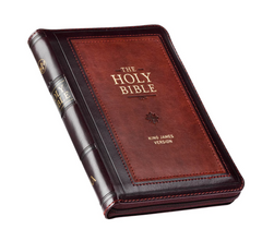 Bible-Burgundy and Bible-Saddle Tan Framed Faux Leather Compact King James Version Bible with Zippered Closure