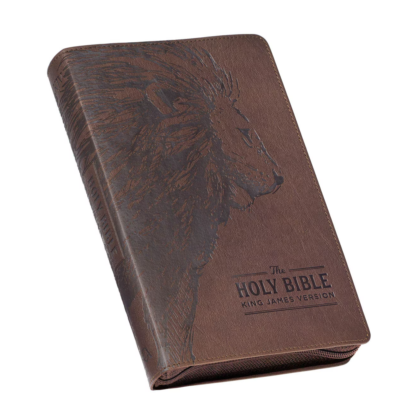 Bible-Walnut Brown Faux Leather King James Version Deluxe Gift Bible with Thumb Index and Zippered Closure