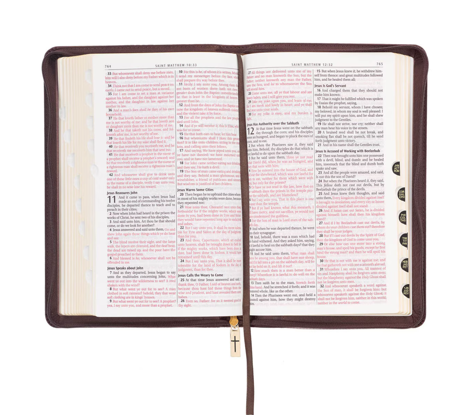 Bible-Walnut Brown Faux Leather King James Version Deluxe Gift Bible with Thumb Index and Zippered Closure