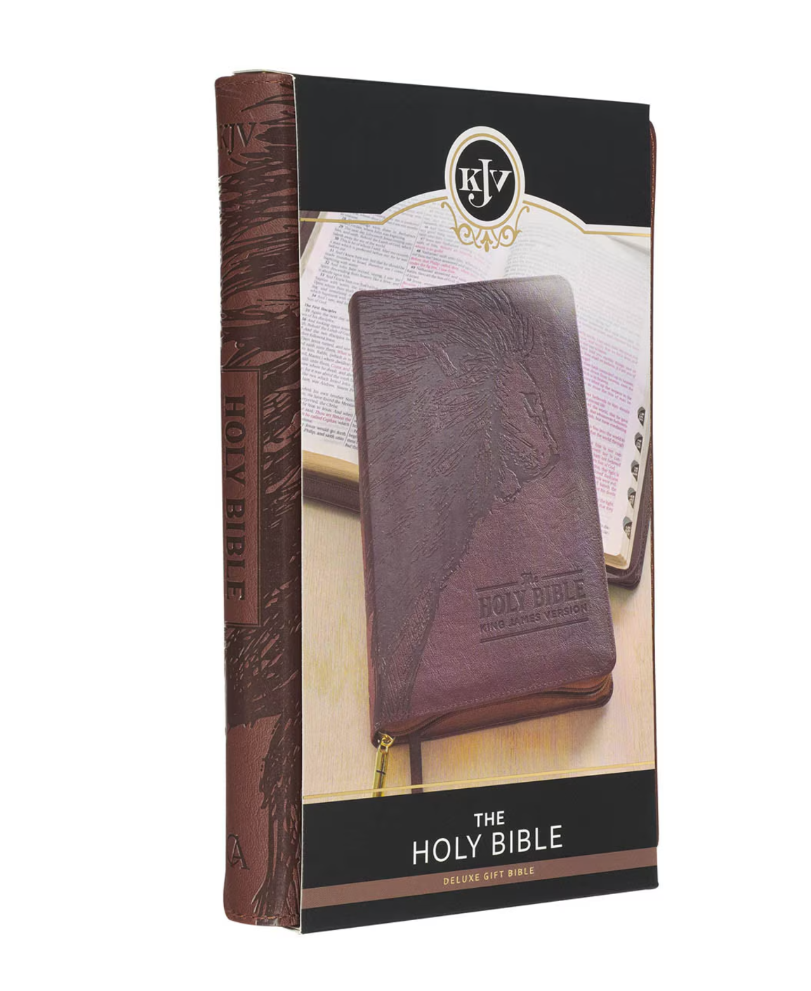 Bible-Walnut Brown Faux Leather King James Version Deluxe Gift Bible with Thumb Index and Zippered Closure