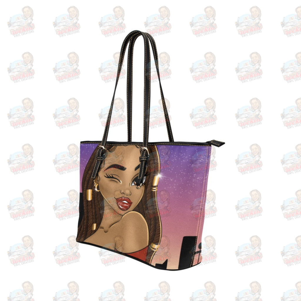 Tote Leather Tote Bag/Large (Model 1651) | Rockin' Vinyl Creations